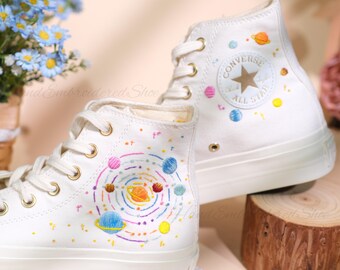 Hand Embroidered Converse Sneakers, Space Astronaut Shoes