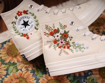 Hand Embroidered Converse Shoes: Floral Bouquet, Custom Wedding Gift