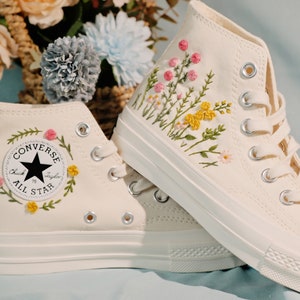 Embroidered Converse/Converse High Tops/Custom Colorful Chrysanthemum Garden/Embroidered Sneakers/Converse Chuck Taylor 1970s Embroidery