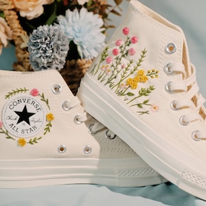 Embroidered Converse/Converse High Tops/Custom Colorful Chrysanthemum Garden/Embroidered Sneakers/Converse Chuck Taylor 1970s Embroidery