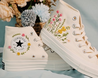 Embroidered Converse/Converse High Tops/Custom Colorful Chrysanthemum Garden/Embroidered Sneakers/Converse Chuck Taylor 1970s Embroidery