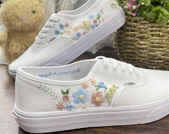 Embroidered Wedding Shoes | Gift for Bride | Bridal Vans |Bridal Slip on Vans | Embroidered Slip on Vans for Bride | Wedding Vans