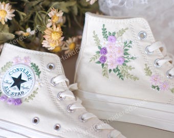 Custom Hand Embroidered Floral Converse High Tops