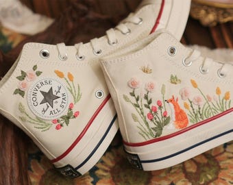 Zapatillas Converse bordadas personalizadas: Zorro y flores de jardín de verano