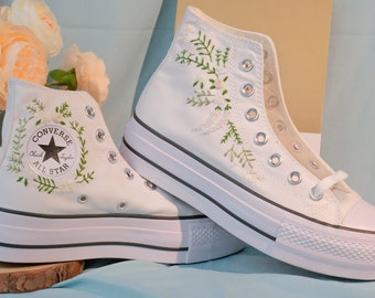 Embroidered Converse High Tops: Custom Floral Garden Sneakers