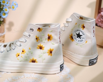 Zapatillas altas bordadas personalizadas, zapatos de novia con girasoles