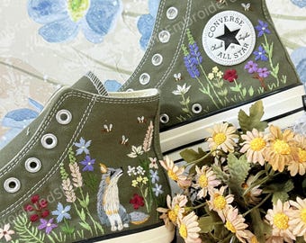 Zapatillas Converse bordadas, estampado floral Fox Summer Garden, hechas a mano