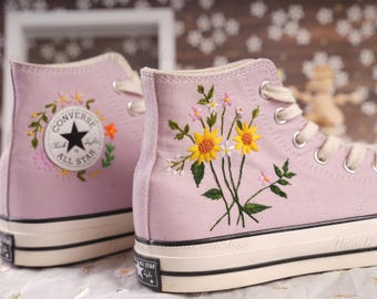 Zapatillas Converse bordadas para boda, ramo de girasoles, zapatillas de novia personalizadas