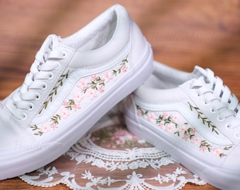 Embroidered Bridal Vans: Custom Wedding Slip-Ons, Gift for Bride