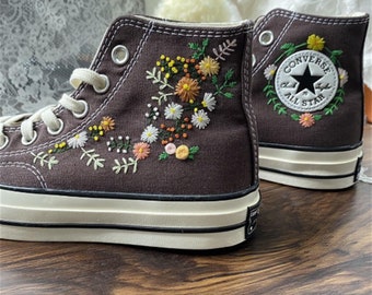 Hand Embroidered Floral Converse High Tops: Custom Wedding Gift