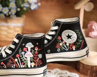 Embroidered Converse Wedding Shoes: Custom Mushroom Bouquet