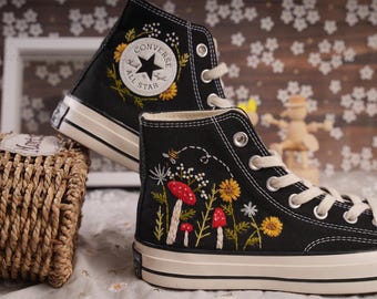 Hand Embroidered Converse High Tops: Custom Mushroom Sneakers