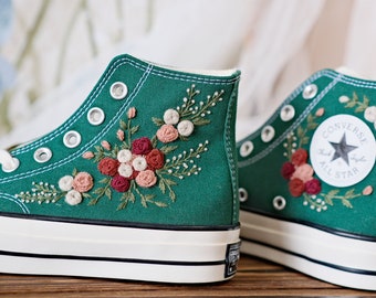 Embroidered Converse High Tops: Custom Floral Garden Design