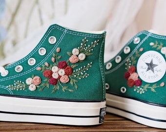 Embroidered Converse/Converse High Tops/Custom Colorful Chrysanthemum Garden/Embroidered Sneakers/Converse Chuck Taylor 1970s Embroidery