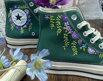 Converse High Neck Floral Embroidery / Wedding Gif/Floral Embroidery Wedding Shoes/Converse Custom Floral Embroidery for Bride