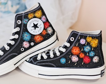 Custom fireworks wedding shoes/Sunflower poppy wedding shoes/Unique bridal gift/fall wedding shoes/Custom color Converse