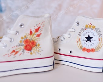 Hand Embroidered Floral Converse, Caramelized Rose & Lavender Bridal Shoes