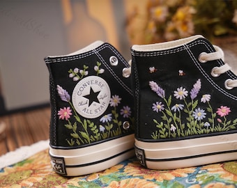 Hand Embroidered Wedding Sneakers, Lavender Floral Design