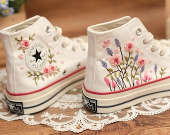 Zapatillas Converse bordadas a mano, ramo de flores, regalo de boda personalizado