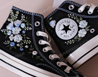 Custom Embroidered Converse High Tops, Floral Wedding Sneakers