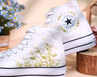 Embroidered Converse Chuck Taylor High Tops, Custom Floral Design