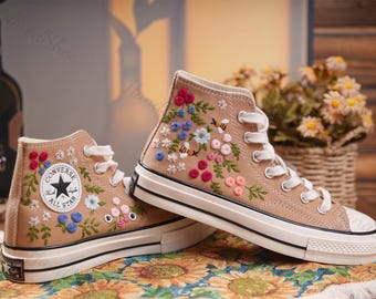 Zapatillas de boda bordadas personalizadas, Converse florales para novia