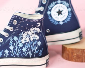 Hand Embroidered Converse Wedding Shoes, Floral Bouquet Design