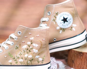 Custom Embroidered Converse Shoes, Daisy & Bee Design