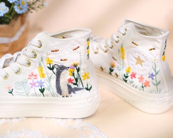 Zapatillas Converse bordadas personalizadas: Diseño de zorro y flores