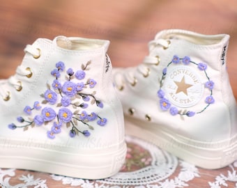 Custom Embroidered Converse, 3D Purple Floral Wedding Shoes