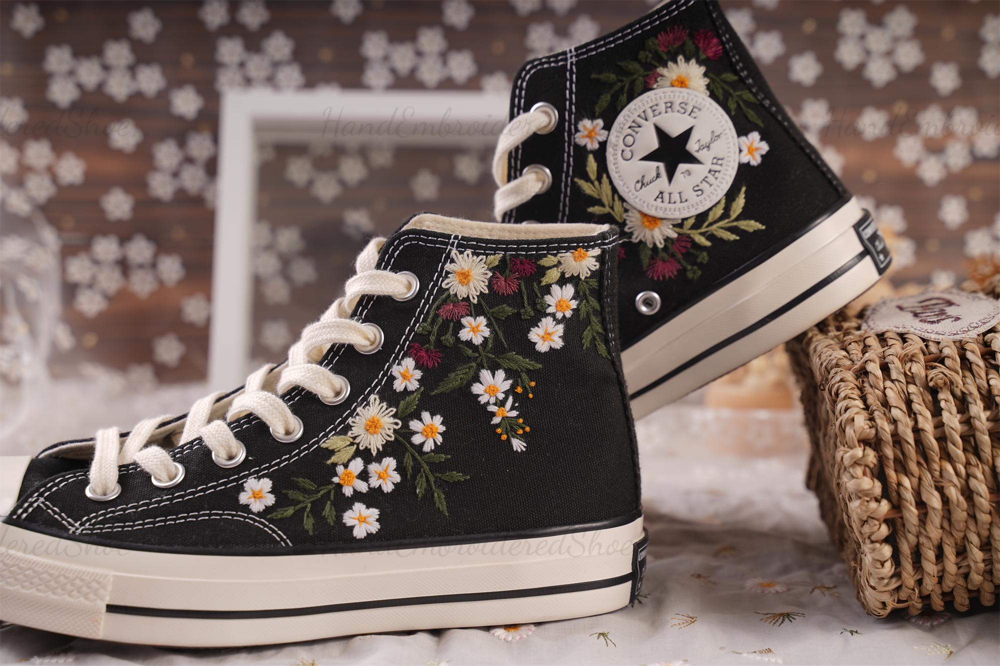Embroidered Converse Sneakers: Custom Chrysanthemum Garden Wedding