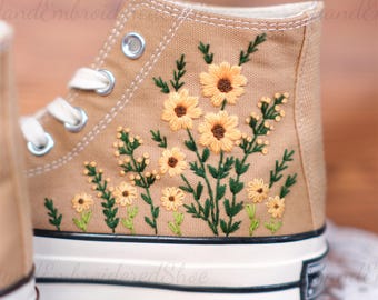 Custom Hand Embroidered Wedding Sneakers: Floral Bridal Shoes