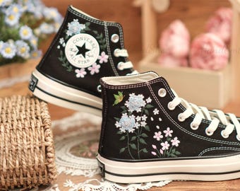 Custom Wedding Sneakers, Hydrangea Embroidered Floral Shoes