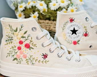 Embroidered Converse Sneakers: Custom Floral, Ladybug Design