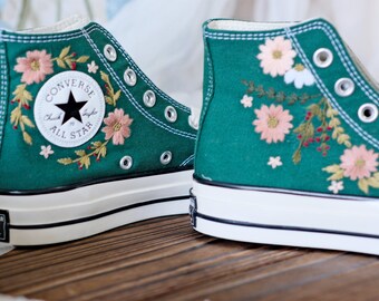 Embroidered Converse/Converse High Tops/Custom Colorful Chrysanthemum Garden/Embroidered Sneakers/Converse Chuck Taylor 1970s Embroidery