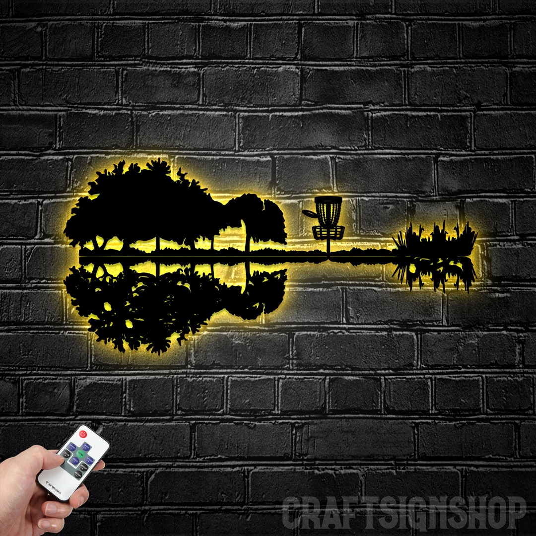 Disc Golf Guitar Sunset Metal Wall Art LED Light Disc Golf Etsy