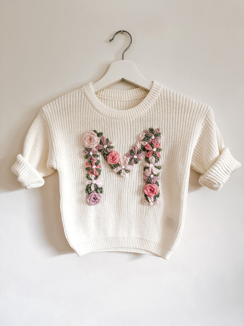 Custom Embroidered Floral Initial Sweater Custom Embroidered Baby and