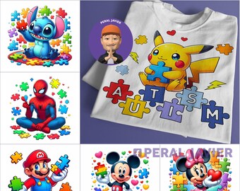 9 Designs Autism Cartoon PNG Bundle, autism puzzle