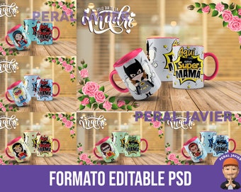 6 Templates for Mother's Day Mug, Mama Mug Designs 11oz PNG Editable PSD, Super MAMA