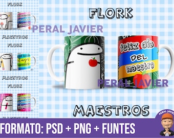 10 Diseños Dia del Maestro para taza 11oz Flork Maestro - PNG Editables PSD + FUENTES