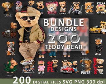 Teddy Bear 200 imágenes SVG PNG / Impresión DTG / Descarga instantánea / Sublimación de camisetas Descarga de archivos digitales