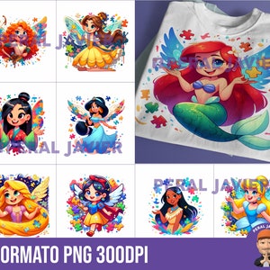 Autism Princess Designs, PNG Digital Templates, Autism Day, puzzle princesses ideal for sublimation / dtf