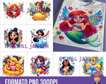 Autism Princess Designs, PNG Digital Templates, Autism Day, puzzle princesses ideal for sublimation / dtf