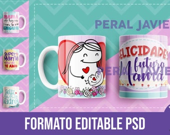 Designs - Mother's Day Templates Flork Mom. Sublimation for 11oz mug PNG editable in PSD + Fonts