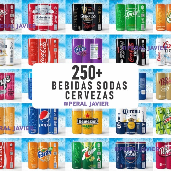 Mas de 250 Diseños Bebidas / Resfrecos / Cervezas Envoltura para vaso de sublimacion 20oz Formato PNG