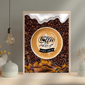 Arte de parede Coffee Lover - Impressão de arte estética com leite - Decoração de café para todas as ocasiões, download digital de presente de barista atemporal, pôster de grãos de café