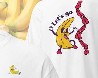 let's go bananen, retro katoenen ronde hals, grappig retro shirt