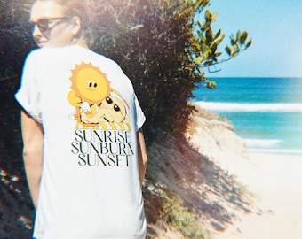 Zonsopgang zonnebrand zonsondergang T-shirt | Zonsopkomst Zonnebrand Zonsondergang | Retro T-shirt zonliefhebber | Grappig zomers zonnebrand-T-shirt