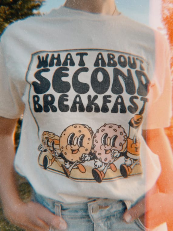 Retro “Second Breakfast” Shirt | Vintage Food Graphic Tee | Coffee T-Shirt | Lord of the Rings Shirt | LOTR shirt