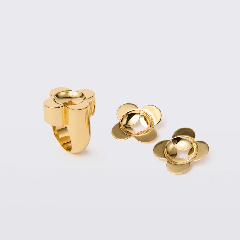 Gold Lucky Clover Ring: 3D Printed Brass Statement Piece - Etsy